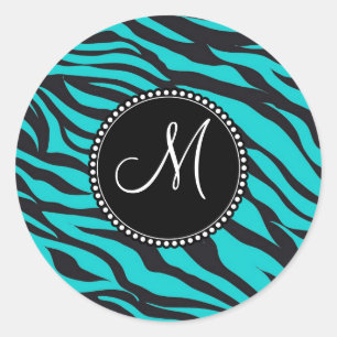 Monogram Teal Black Zebra tryck Vild Animal Rand Runt Klistermärke