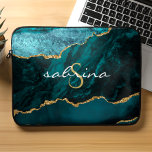 Monogram Teal Blue Guld Agate Geode<br><div class="desc">Den här chicen har en vattenfärgsbild av eleganten med tealblått agat som trimmas med faux guld glitter. Anpassa den med ditt första monogram i dekorativt typsnitt i guld färgad och ditt namn i ett vitt handskriftsskript.</div>