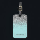 Monogram Teal Blue Silver Glam Glitter Namn Bagagebricka<br><div class="desc">Elegant för Gnistran silver och Aqua Teal Blue Faux Glitter och Modern Chic Trendig Luxury Monogrammed Luggage Tag. Monogrammet - lägg till egna anpassade Bag-Märkre i namn kan uppdateras med ditt namn.</div>