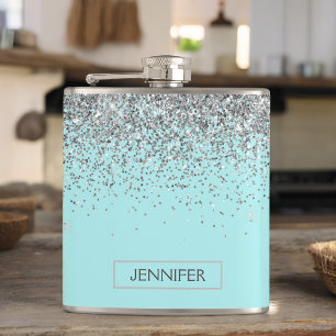 Monogram Teal Blue Silver Glam Glitter Namn Fickplunta