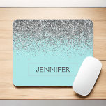 Monogram Teal Blue Silver Glam Glitter Namn Musmatta<br><div class="desc">Elegant av Gnistran Silver och Aqua Blue Teal Faux Glitter och Modern Chic Trendig Luxury Monogrammed Mouse Pad. Monogrammet - lägg till ditt eget namn-anpassade muspekare kan uppdateras med ditt namn.</div>