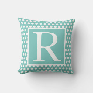 Monogram Teal Blue White Poka Dots Gift Favor Kudde