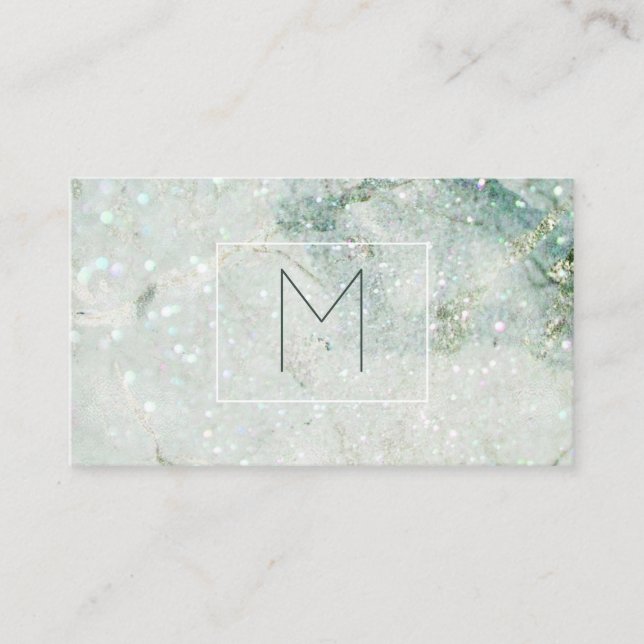 Monogram Teal Glitter Marmor Hår Makeup Visitkort (Framsida)