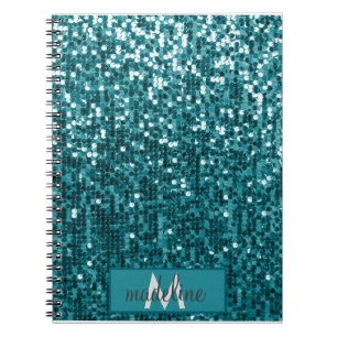 Monogram Teal Glitter Sequin Sparkly bärbar dator Anteckningsbok
