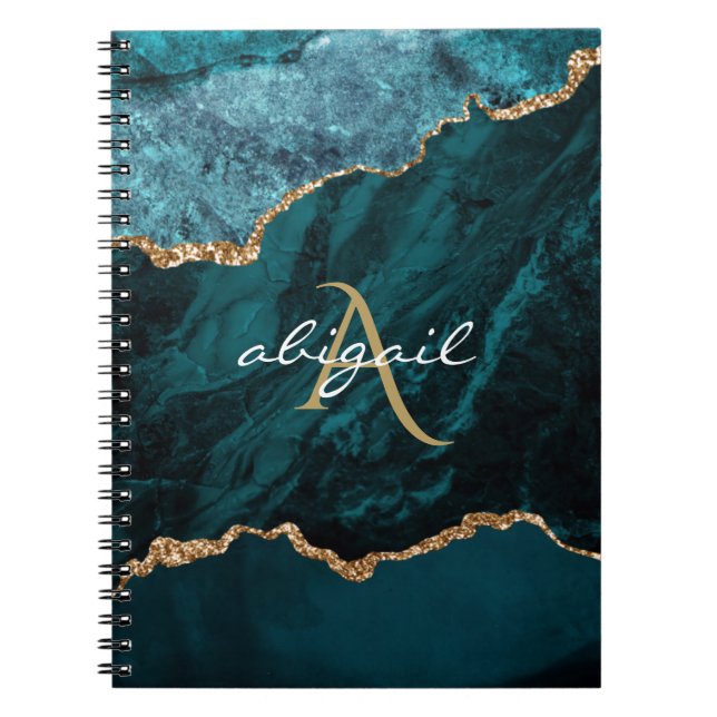 Monogram Teal Guld Agat Geod Anteckningsbok (Framsidan)