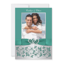 Monogram Teal, inbjudan till bröllop i Blommigten 