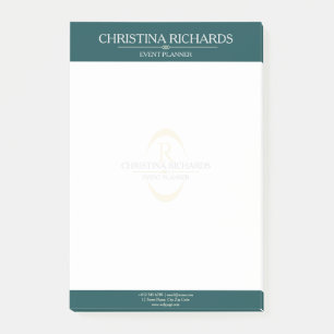 Monogram Teal Modern Elegant Business Post-it Block