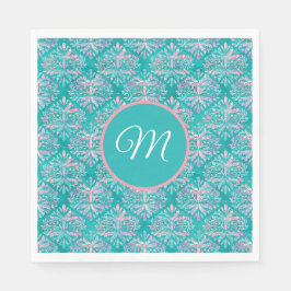 Monogram Teal Mönster Napkins Pappersservett