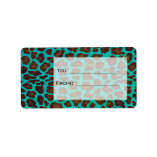 Monogram Teal och Brown Leopard Adressetikett
