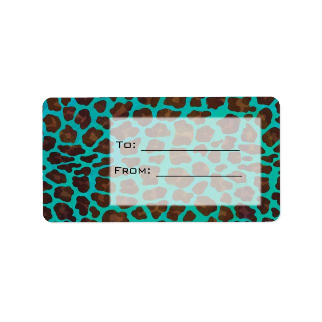 Monogram Teal och Brown Leopard Adressetikett (Framsidan)
