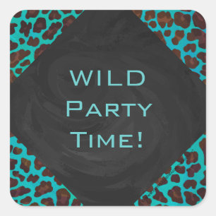 Monogram Teal och Brown Leopard Fyrkantigt Klistermärke