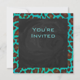 Monogram Teal och Brown Leopard Inbjudningar