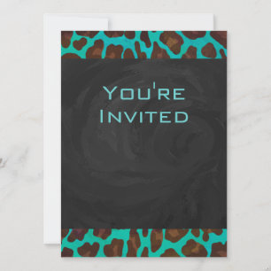 Monogram Teal och Brown Leopard Inbjudningar