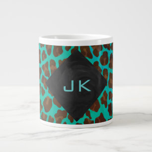 Monogram Teal och Brown Leopard Jumbo Mugg