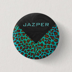 Monogram Teal och Brown Leopard Knapp