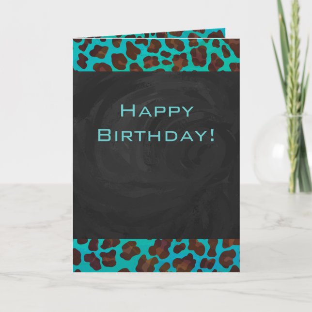 Monogram Teal och Brown Leopard Kort (Framsida)