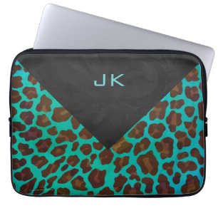 Monogram Teal och Brown Leopard Laptop Fodral