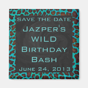 Monogram Teal och Brown Leopard Magnet