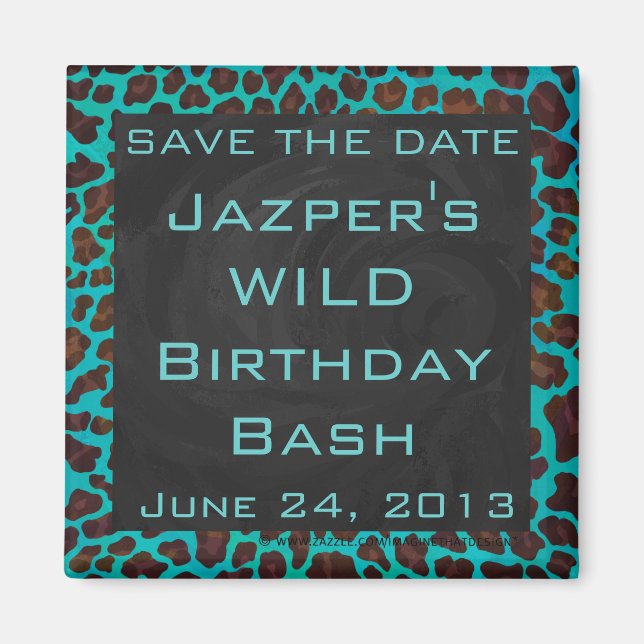 Monogram Teal och Brown Leopard Magnet (Framsidan)