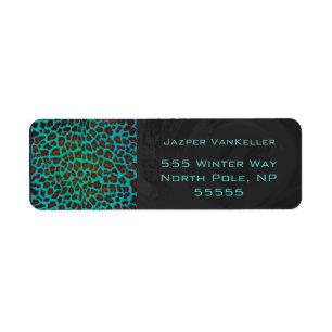 Monogram Teal och Brown Leopard Returadress Etikett