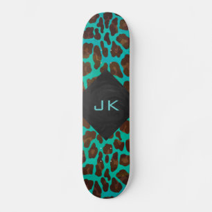 Monogram Teal och Brown Leopard Skateboard Bräda 21,5 Cm