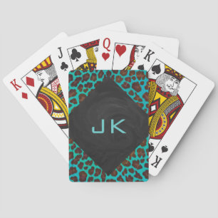 Monogram Teal och Brown Leopard Spel Kort