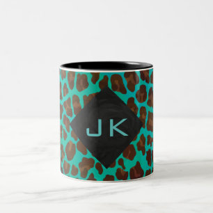 Monogram Teal och Brown Leopard Två-Tonad Mugg