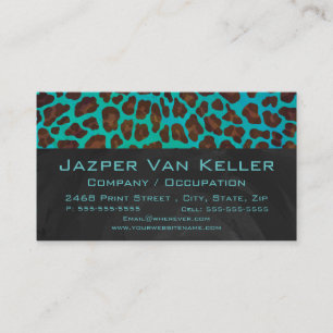 Monogram Teal och Brown Leopard Visitkort
