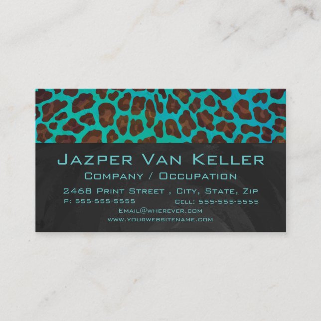 Monogram Teal och Brown Leopard Visitkort (Framsida)