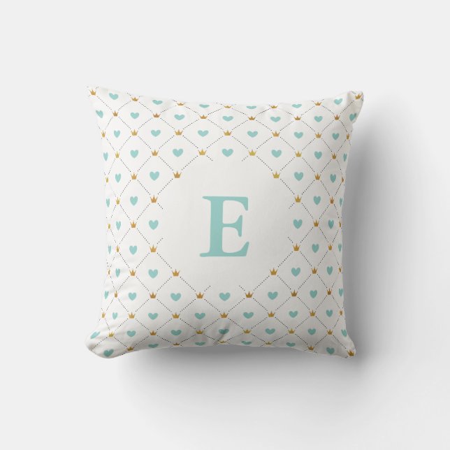 Monogram Teal och Faux Guld Kudde (Framsida)