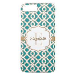 Monogram Teal och Guld Quatrefoil