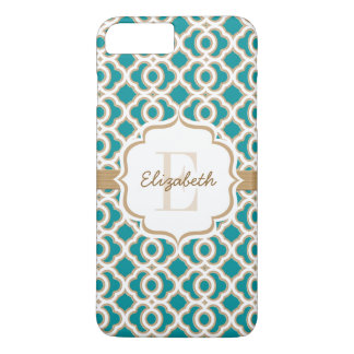Monogram Teal och Guld Quatrefoil