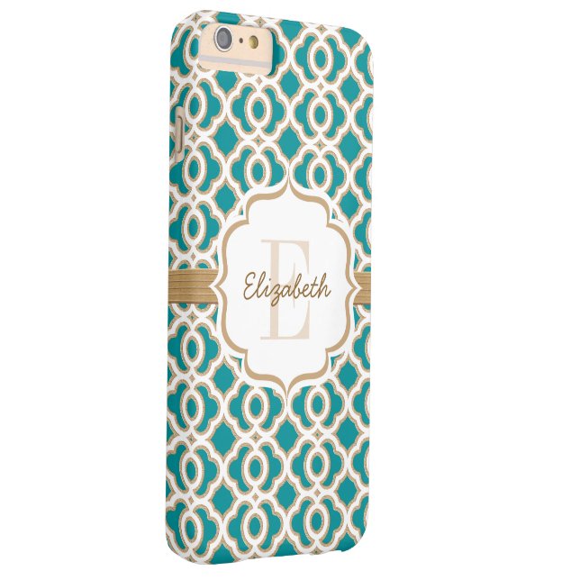 Monogram Teal och Guld Quatrefoil Case-Mate iPhone Skal (Baksidan/Höger)