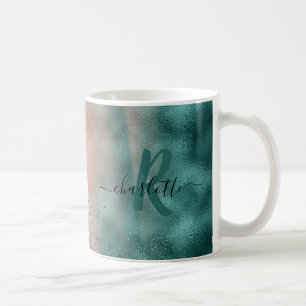Monogram Teal och Mjuk  Rosa Ombre Foil Kaffemugg