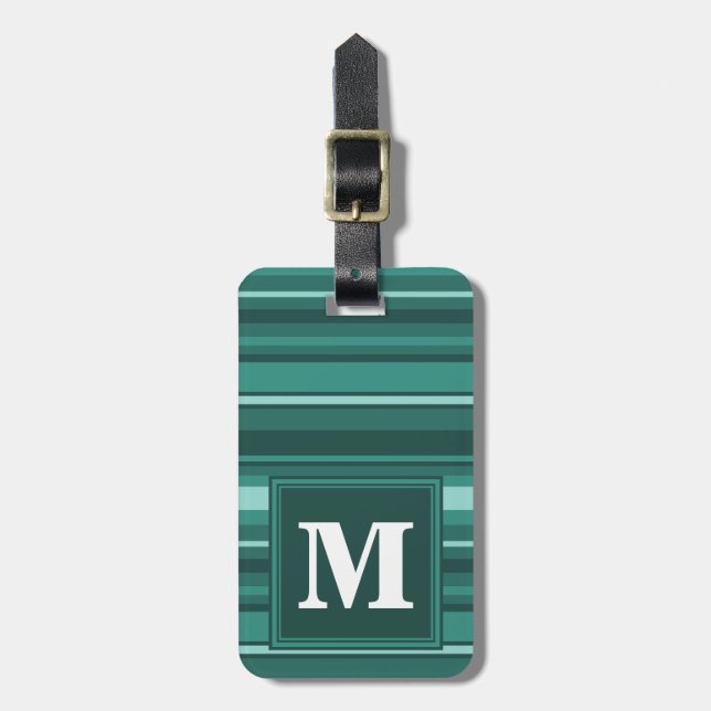 Monogram teal rand bagagebricka (Vertikal Framsida)