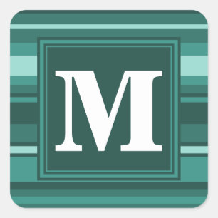Monogram teal rand fyrkantigt klistermärke