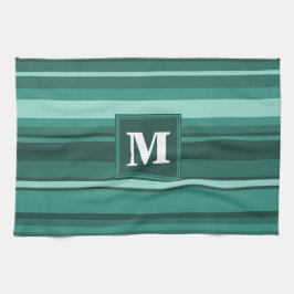Monogram teal rand kökshandduk