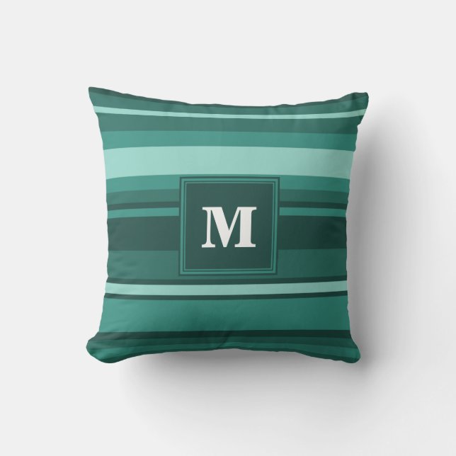 Monogram teal rand kudde (Framsida)