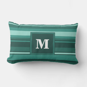 Monogram teal rand lumbarkudde