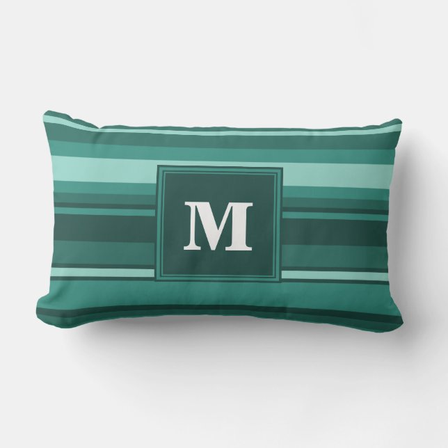 Monogram teal rand lumbarkudde (Framsida)