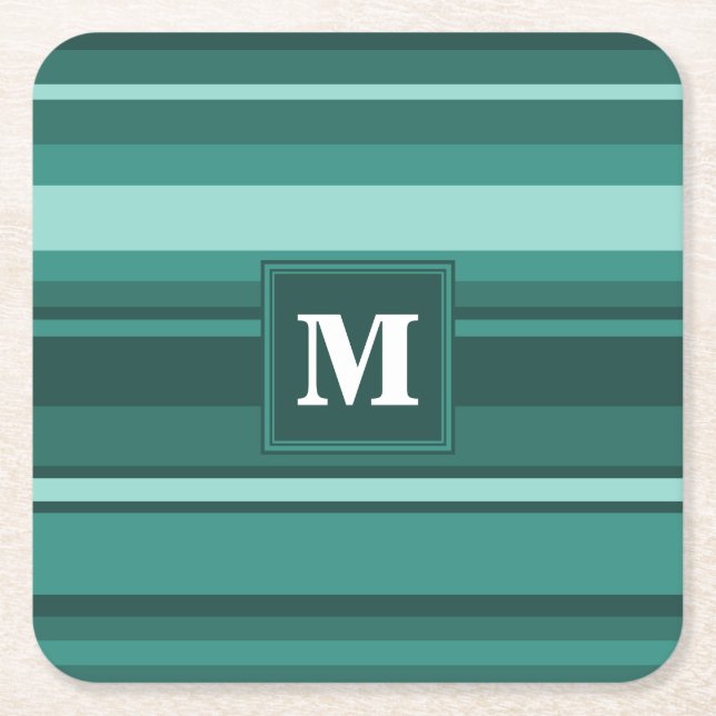 Monogram teal rand underlägg papper kvadrat (Framsidan)