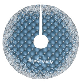 Monogram Teal Tuftad Diamond Silver Glitter Julgransmatta Borstad Polyester