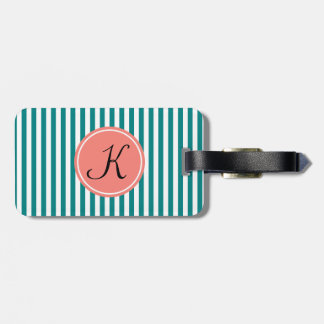Monogram Teal, White and Coral Rosa Rand Bagagebricka