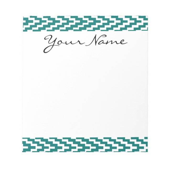 Monogram Teal White Ikat Chevron Zig Zag Mönster Anteckningsblock (Framsida)
