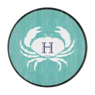Monogram Teal White Navy Blue Crab Nautical Cutti