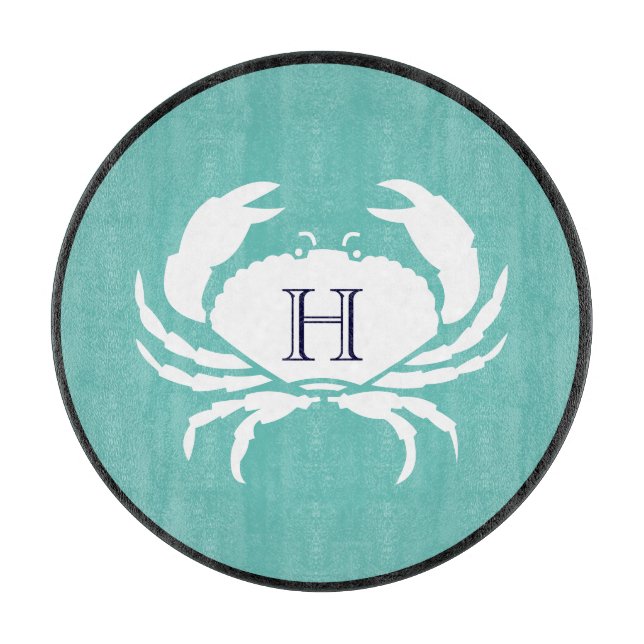 Monogram Teal White Navy Blue Crab Nautical Cutti (Framsidan)