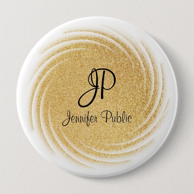 Monogram Template Elegant Faux Guld Glitter utseen Knapp (Framsida)