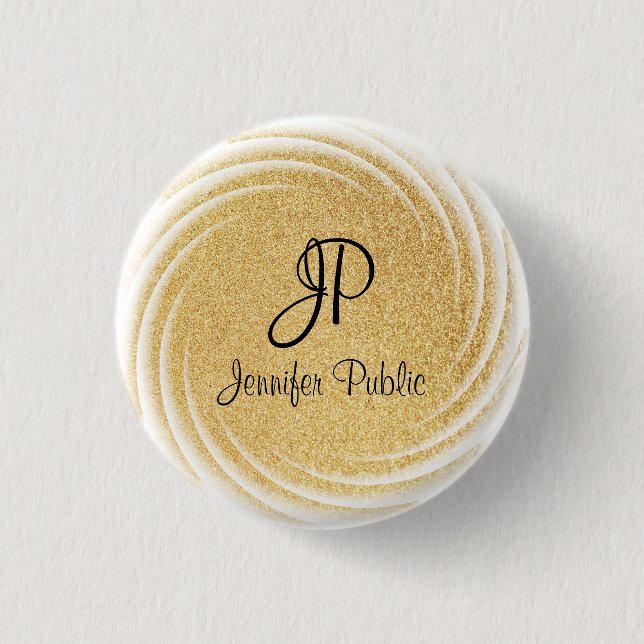 Monogram Template Elegant Faux Guld Glitter utseen Knapp (Framsida)