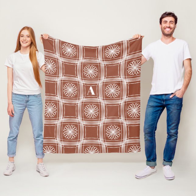 Monogram Terracotta Boho check Blommönster Fleecefilt (På plats)