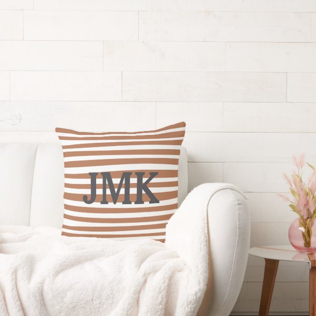 Monogram Terracotta Moderna Ränder Minimalistisk  Kudde (Soffa)